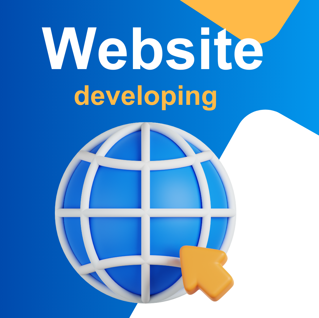 Illustration representing website development with a globe and an arrow pointing towards it, featuring a modern and vibrant color scheme